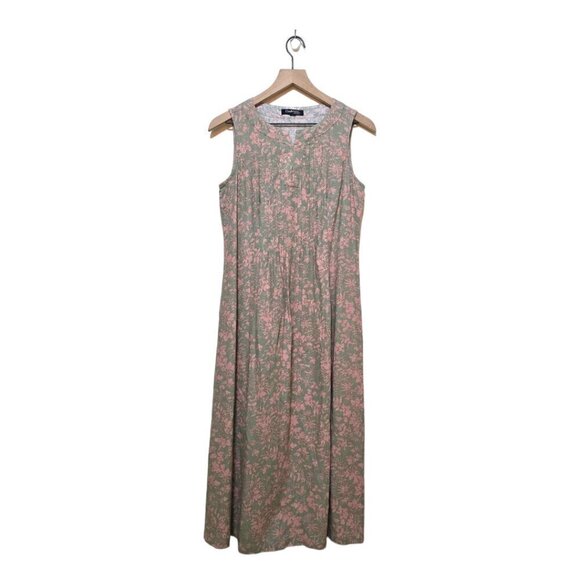 Chadwicks of Boston Green Floral Linen Blend Pleated Sleeveless Midi Dress Sz S - Picture 1 of 9